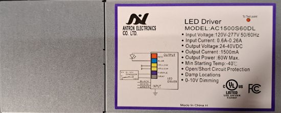 Picture of LED Driver, 60 watts, 24-40V DC Dimming 0-10V, Max. 1.5A, Damp Locations, 120M