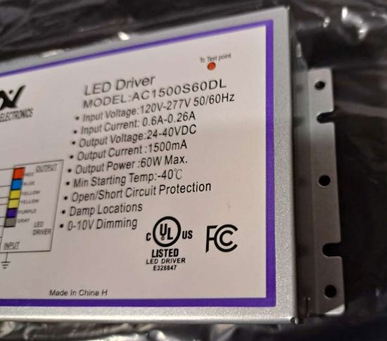 Picture of LED Driver, 60 watts, 24-40V DC Dimming 0-10V, Max. 1.5A, Damp Locations, 120M