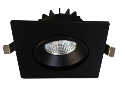 Picture of 4'' Recessed Gimbal Downlight, 12 watts, 984 lms, CRI 90+, Pre-select 5 CCT, Triac Dimming, 120V, Black, Square, Wet Location